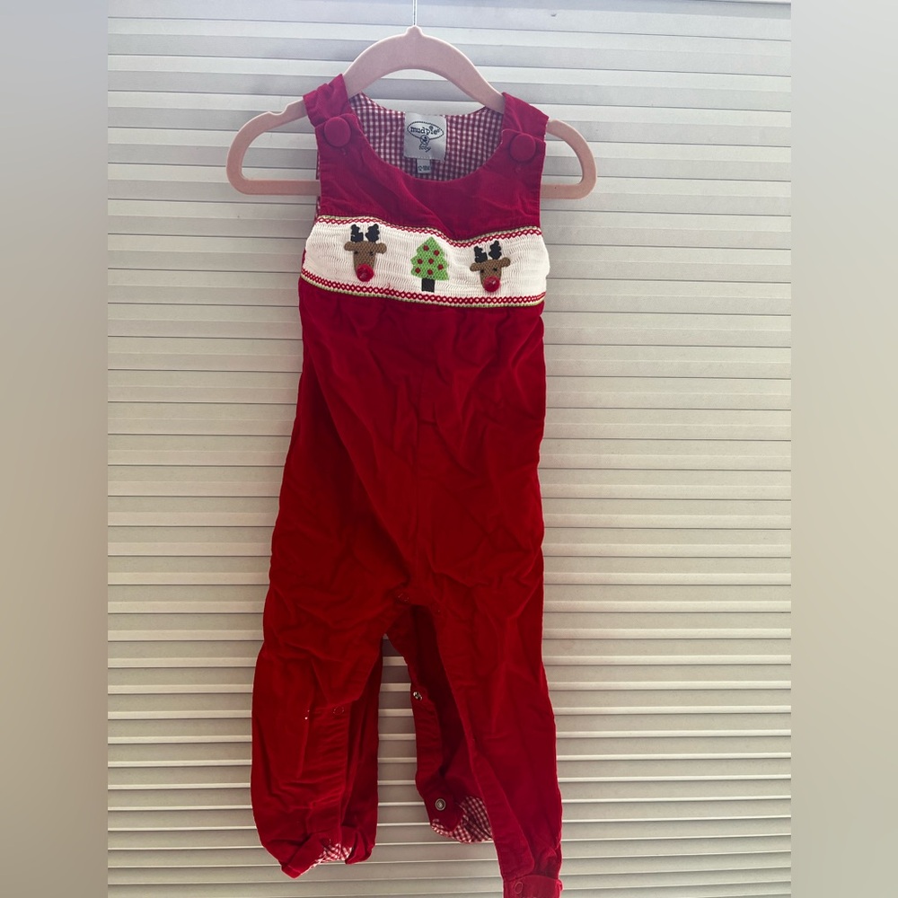 Mud Pie Red Christmas Baby Overalls